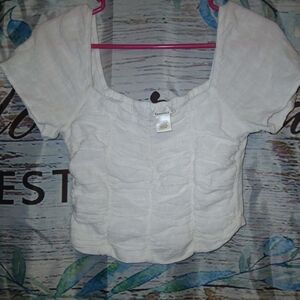 URBAN Romantics White Ruched Crop Top